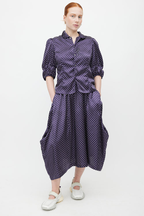 Comme des Garçons FW 2018 Navy & White Satin Polkadot Set