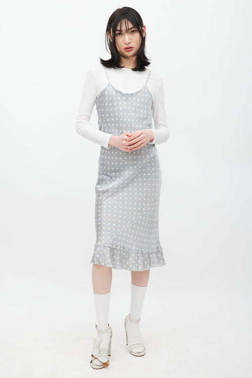 Comme des Garçons Grey & White Silk Polka Dot Dress