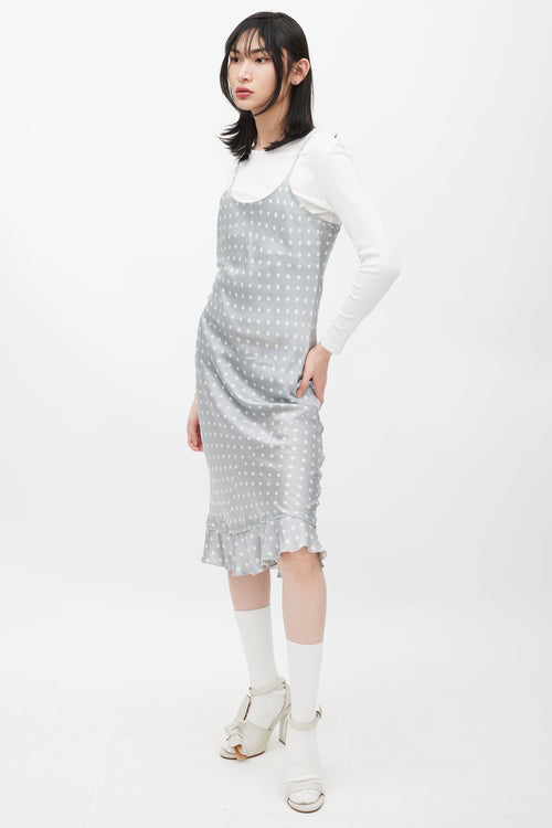 Comme des Garçons Grey & White Silk Polka Dot Dress
