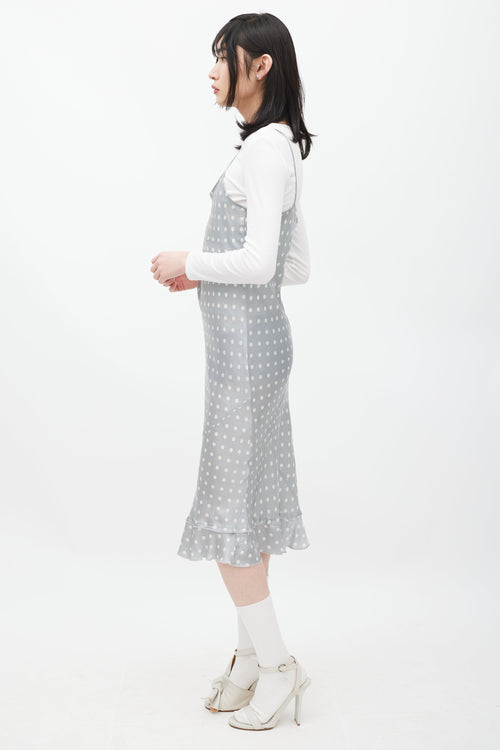 Comme des Garçons Grey & White Silk Polka Dot Dress
