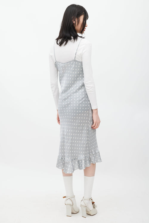 Comme des Garçons Grey & White Silk Polka Dot Dress