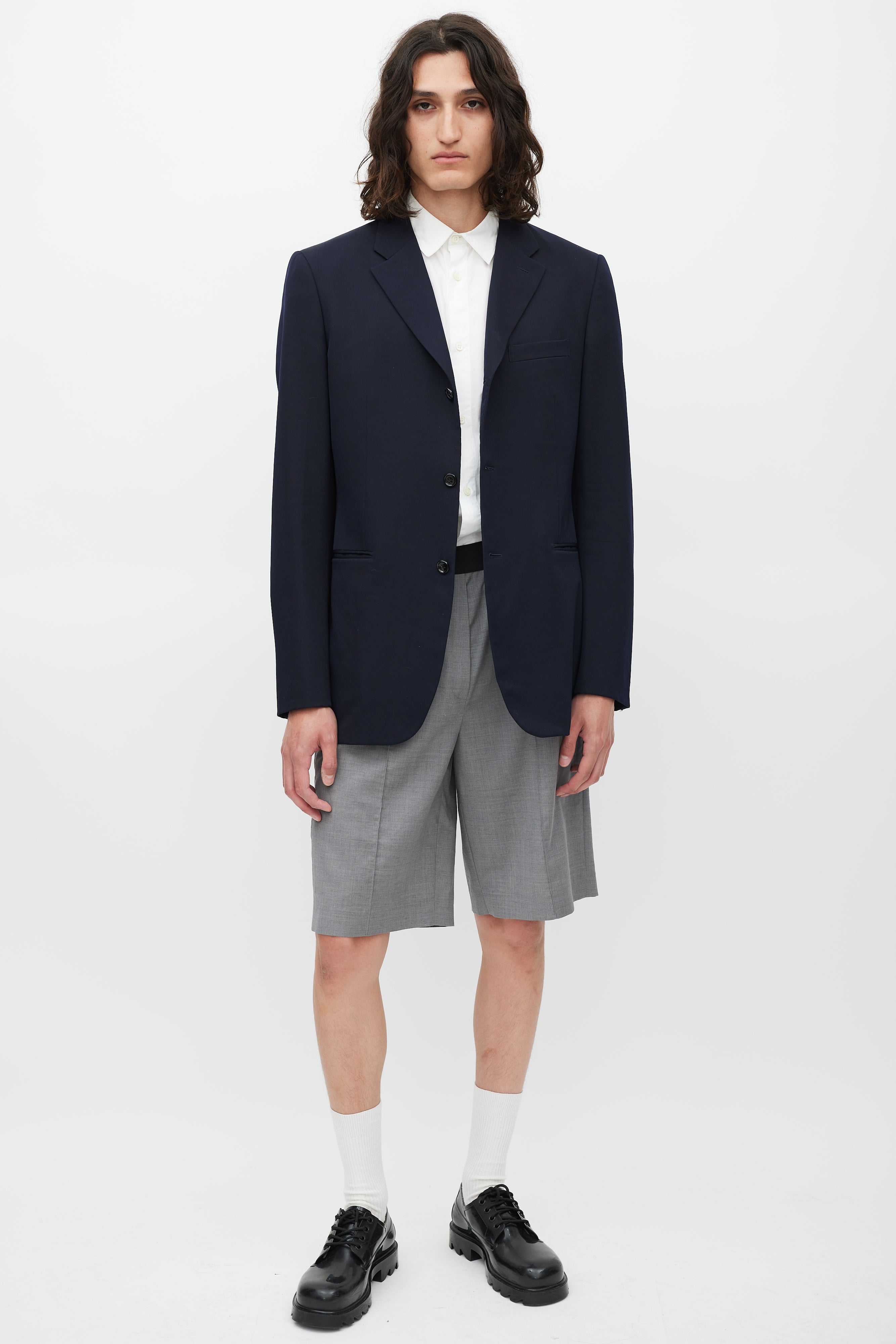 Comme des Garçons Navy Wool Three Button Blazer