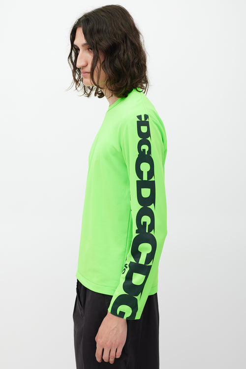 Comme des Garçons Neon Green & Black Logo Top