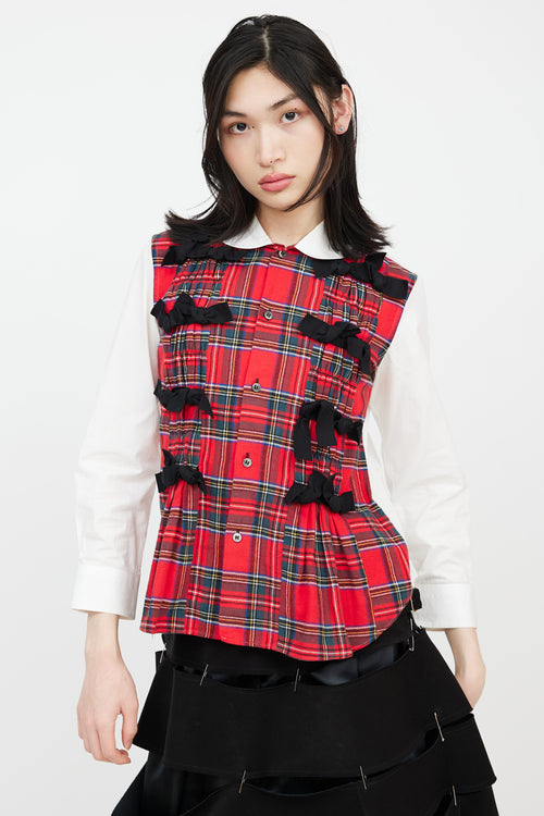 Comme des Garçons Tricot AD 2017 White & Red Plaid Bow Front Shirt