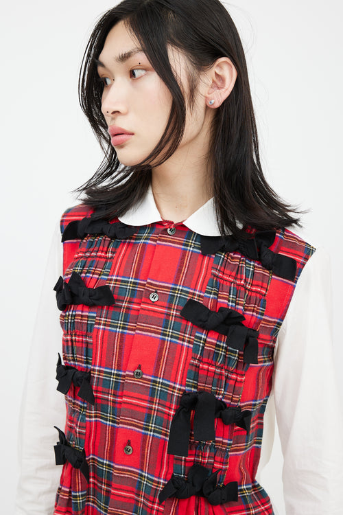 Comme des Garçons Tricot AD 2017 White & Red Plaid Bow Front Shirt
