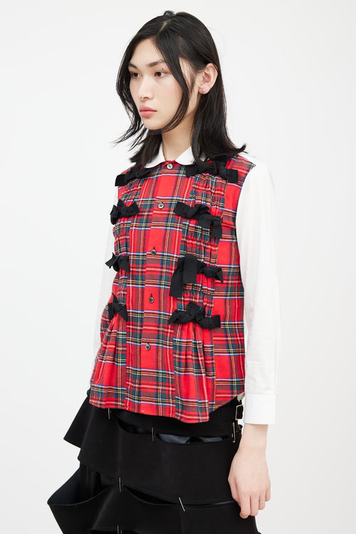 Comme des Garçons Tricot AD 2017 White & Red Plaid Bow Front Shirt