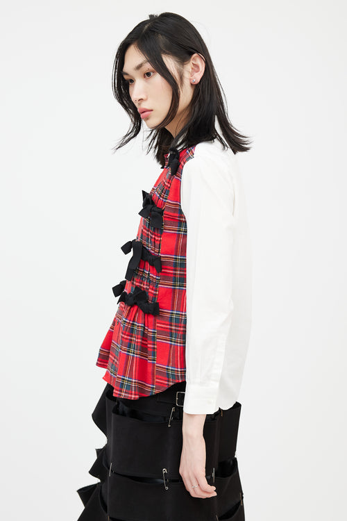 Comme des Garçons Tricot AD 2017 White & Red Plaid Bow Front Shirt