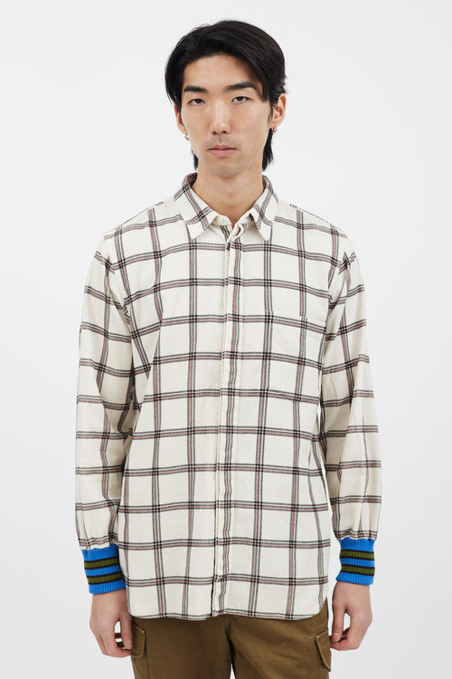 Comme des Garçons White & Pink Plaid Corduroy Shirt