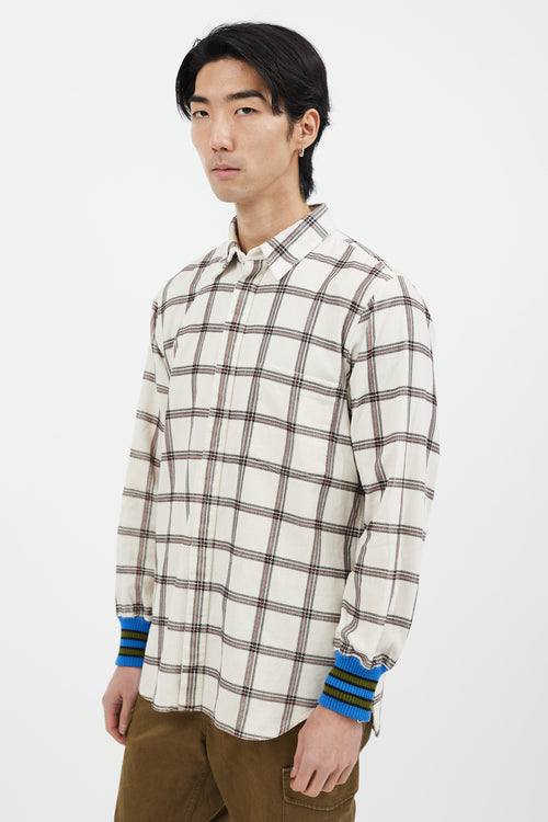 Comme des Garçons White & Pink Plaid Corduroy Shirt