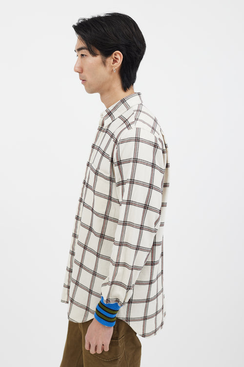 Comme des Garçons White & Pink Plaid Corduroy Shirt