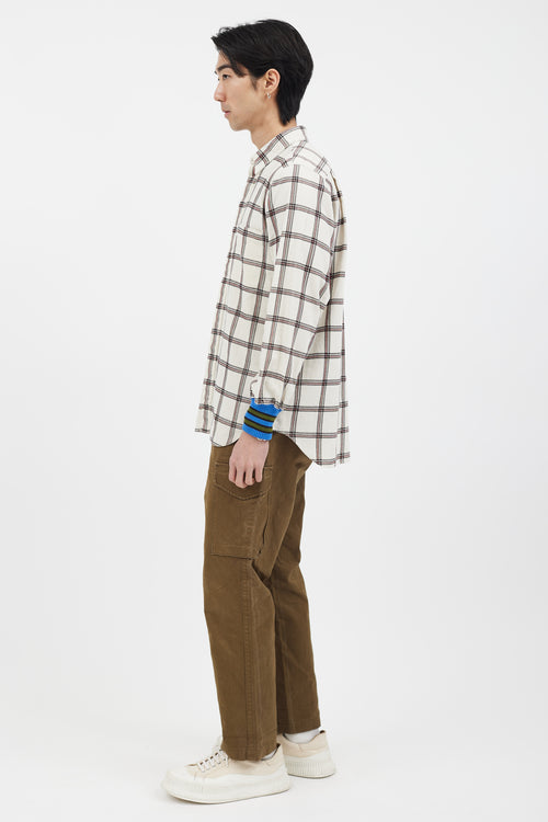 Comme des Garçons White & Pink Plaid Corduroy Shirt