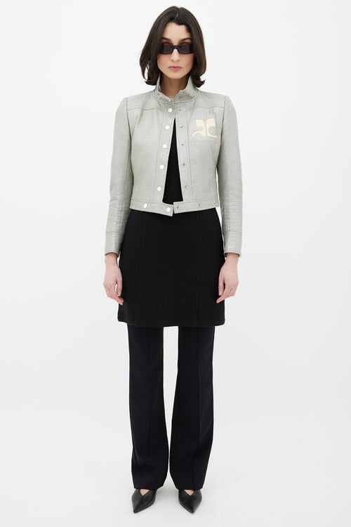 Courrèges Grey & Cream Leather Logo Jacket