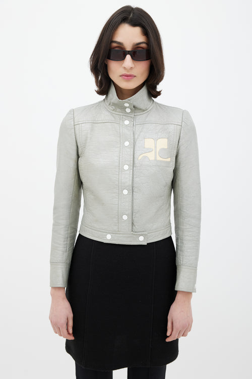 Courrèges Grey & Cream Leather Logo Jacket