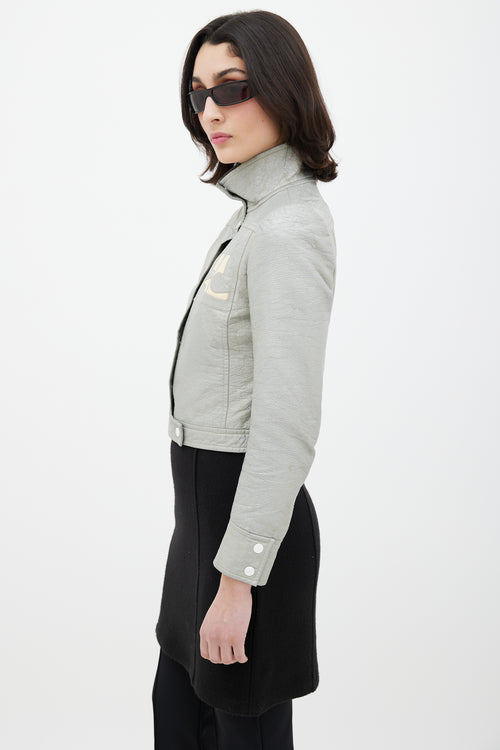 Courrèges Grey & Cream Leather Logo Jacket