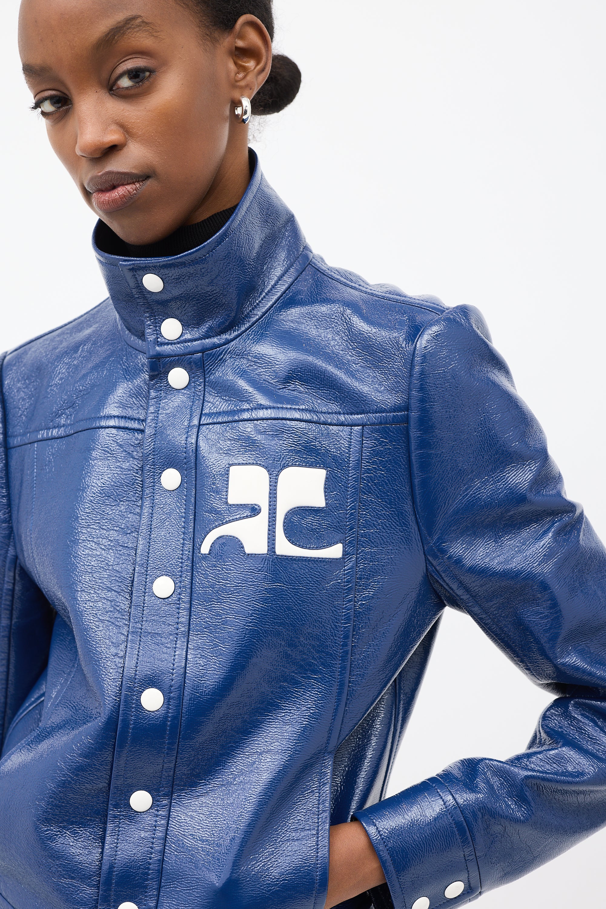 Courrèges Navy Vinyl Logo Jacket