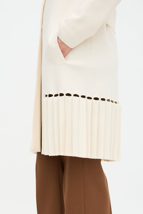 D. Exterior Wool Pleated Hem Cardigan