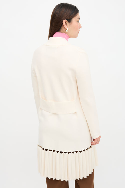 D. Exterior Wool Pleated Hem Cardigan