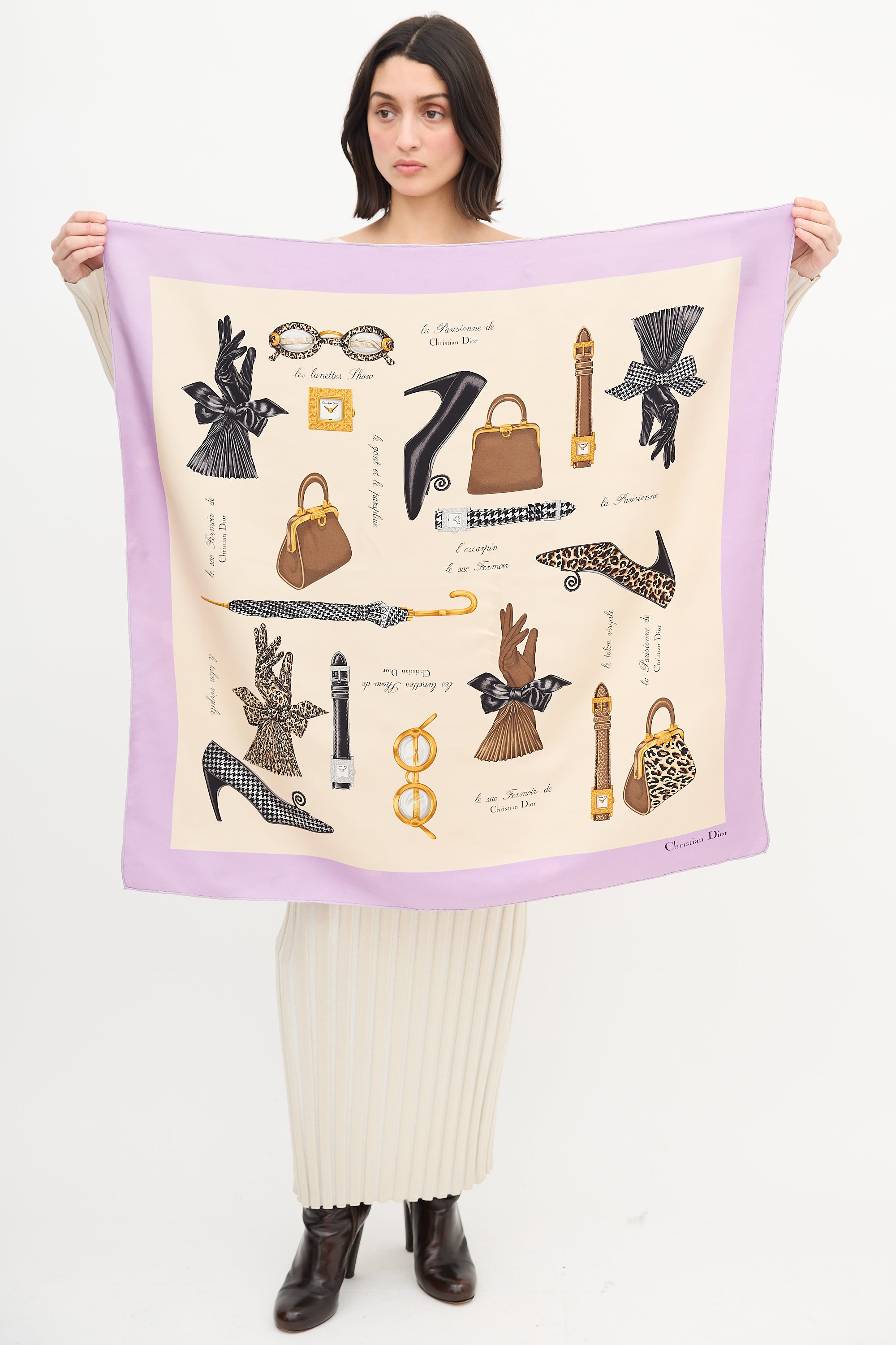 Dior Cream & Multi Silk Print Scarf