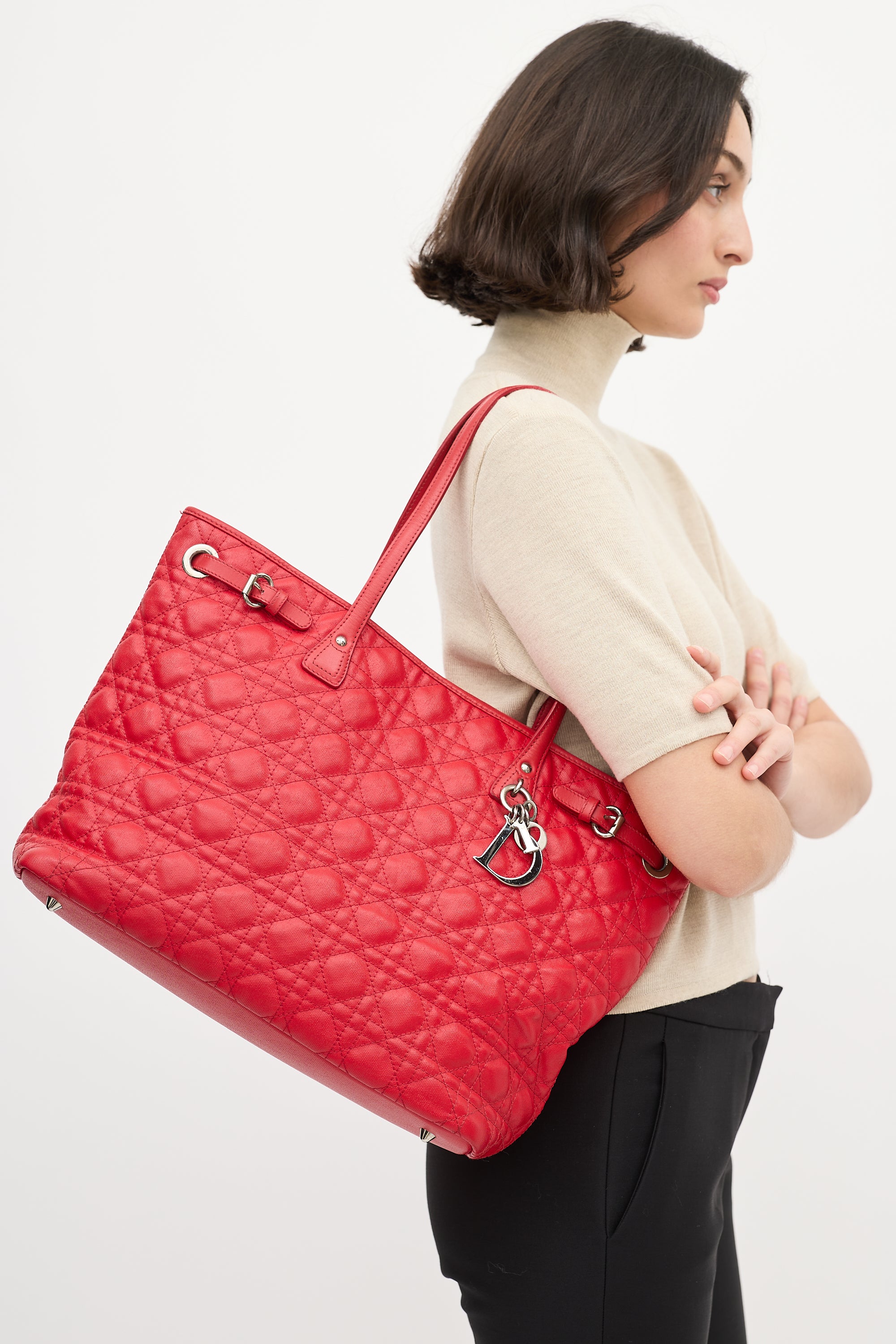 Dior Red Leather Cannage Panarea Tote Bag
