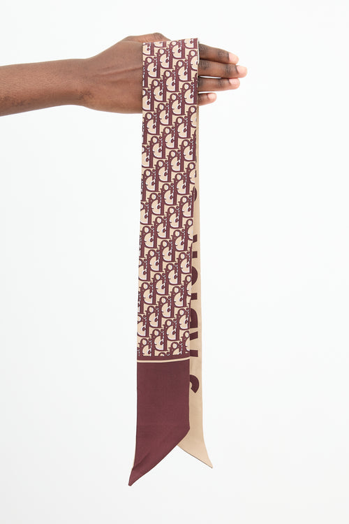 Dior Beige & Brown Silk Oblique Logo Twill Scarf