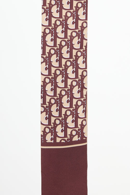 Dior Beige & Brown Silk Oblique Logo Twill Scarf