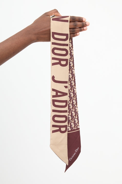 Dior Beige & Brown Silk Oblique Logo Twill Scarf
