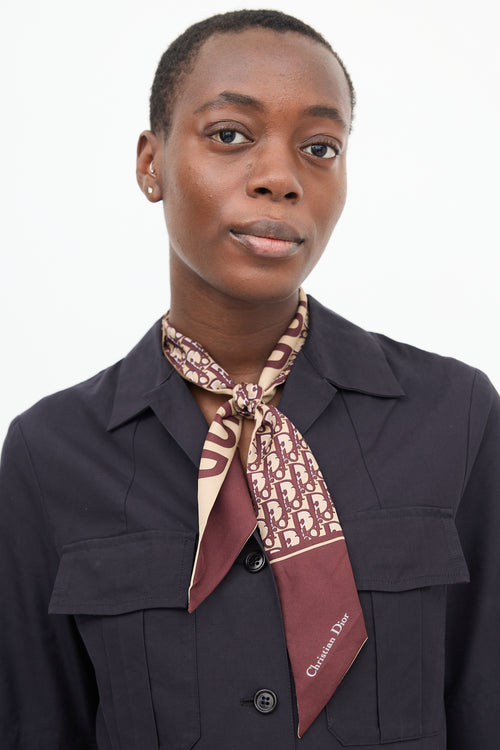 Dior Beige & Brown Silk Oblique Logo Twill Scarf