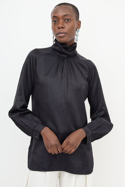 Dries Van Noten Satin Mock Neck Blouse
