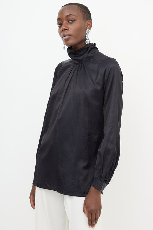 Dries Van Noten Satin Mock Neck Blouse