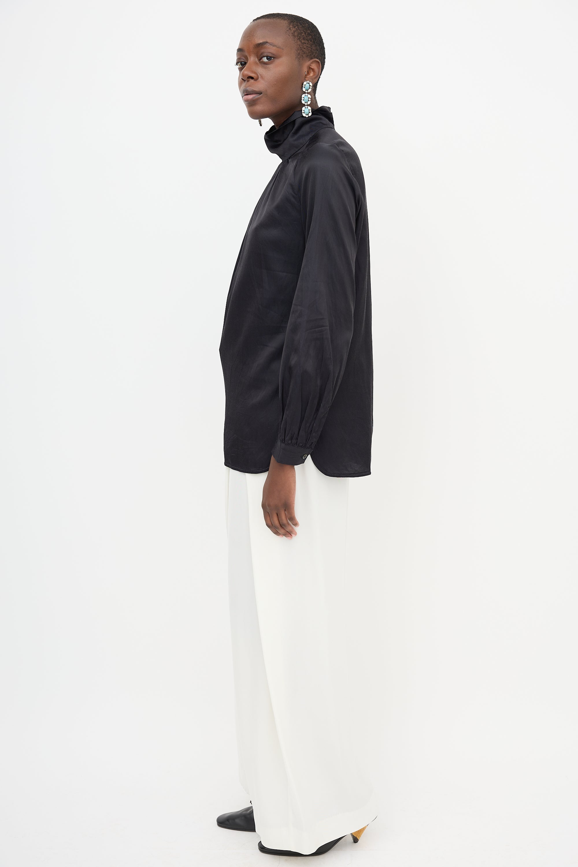 Dries Van Noten Satin Mock Neck Blouse