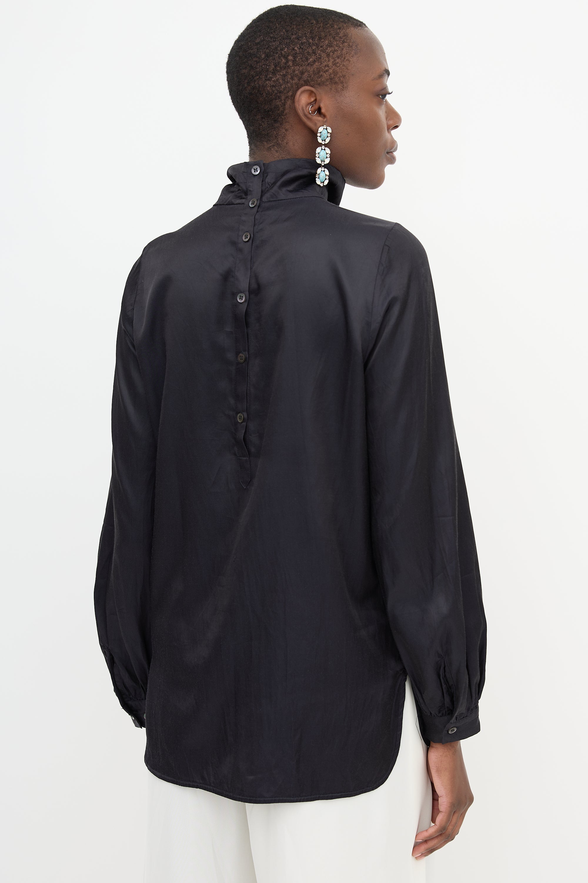 Dries Van Noten Satin Mock Neck Blouse