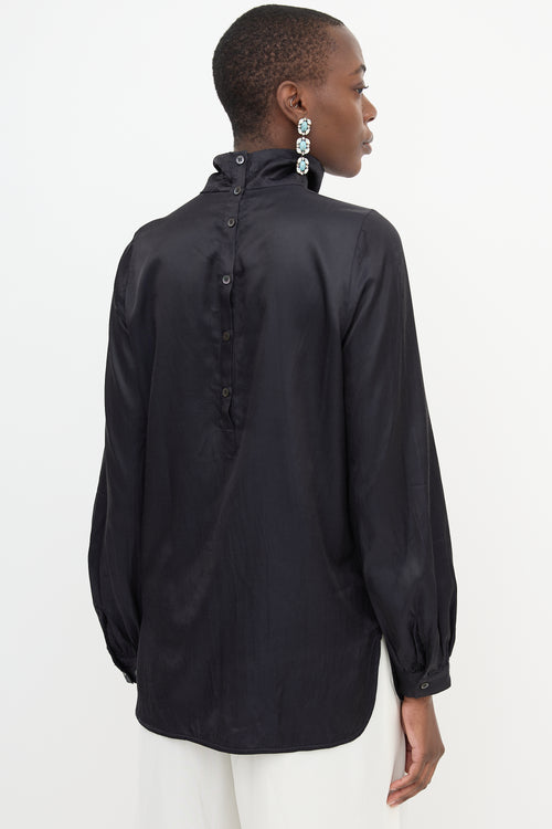 Dries Van Noten Satin Mock Neck Blouse