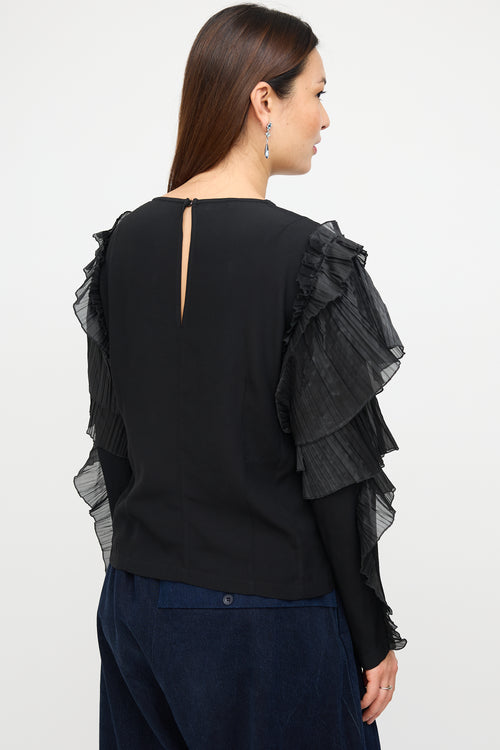Dries Van Noten Black Pleated Tier Sleeve Top