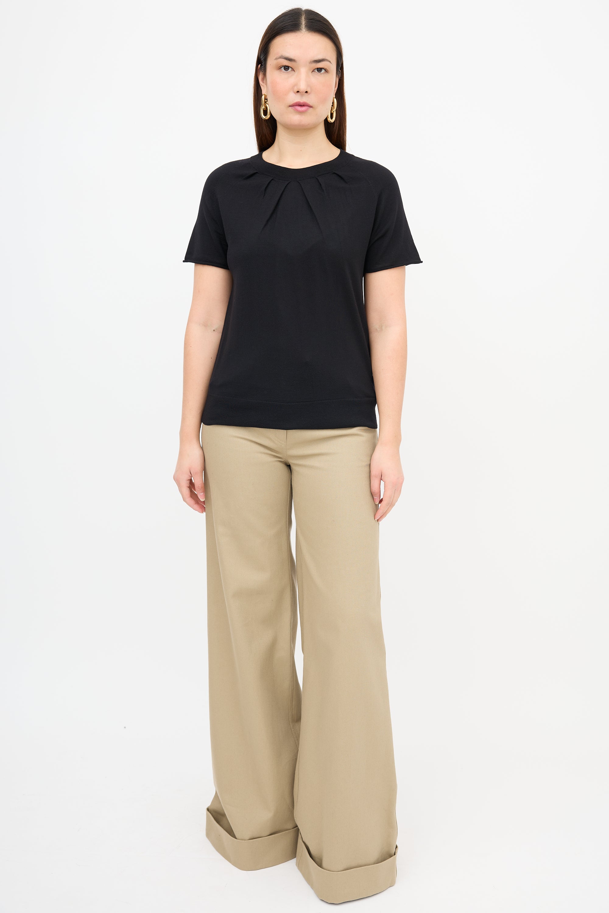 Dries Van Noten Wool Pleat Neck Top