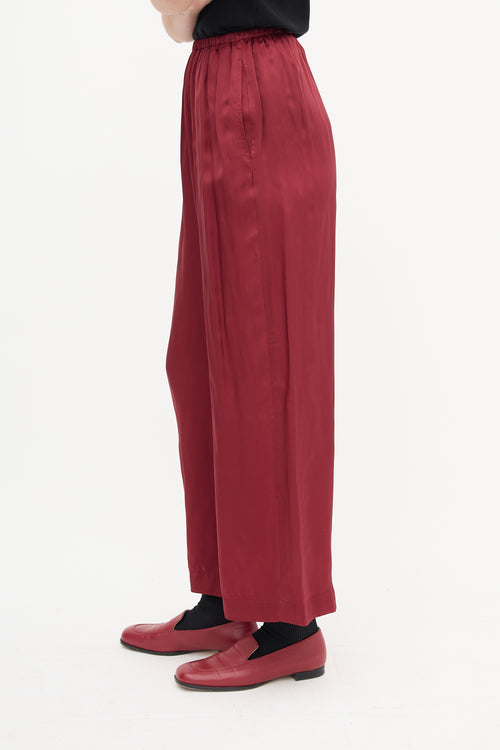 Dries Van Noten Burgundy Satin Wide Leg Pants