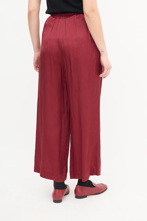 Dries Van Noten Burgundy Satin Wide Leg Pants