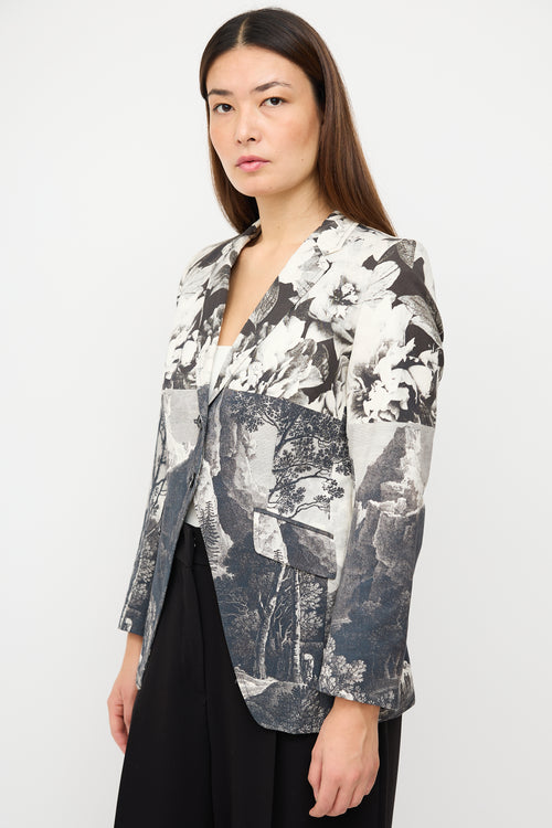 Dries Van Noten Black & Multi Mixed Print Tailcoat Blazer