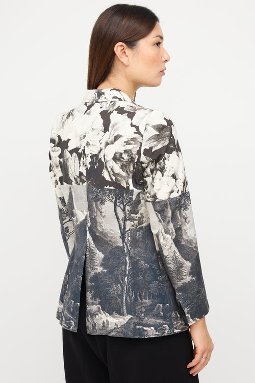 Dries Van Noten Black & Multi Mixed Print Tailcoat Blazer