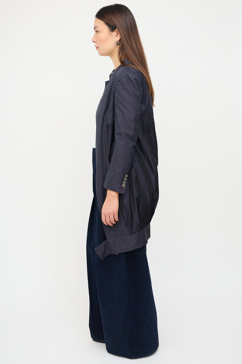 Dries Van Noten Navy Cotton & Silk Convertible Coat