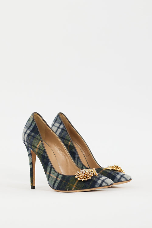 DSquared3 Navy & Multi Plaid & Brooch Pump