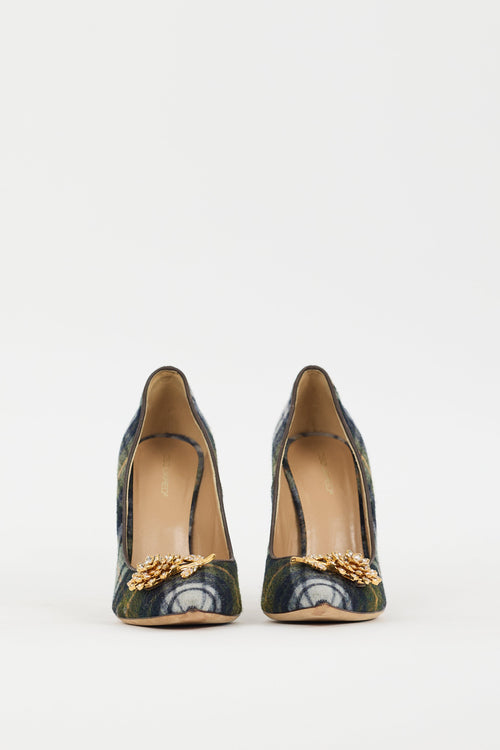 DSquared4 Navy & Multi Plaid & Brooch Pump
