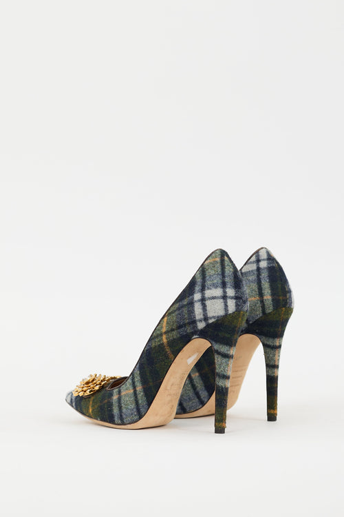DSquared5 Navy & Multi Plaid & Brooch Pump