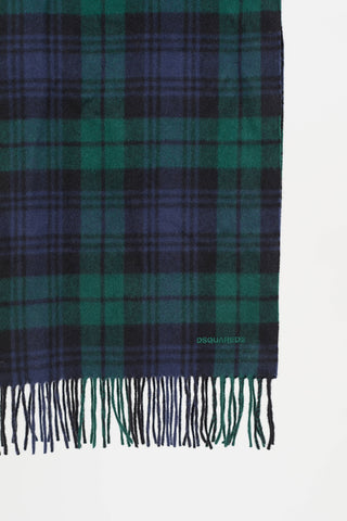 DSquared3 Wool Black Watch Tartan Fringe Scarf