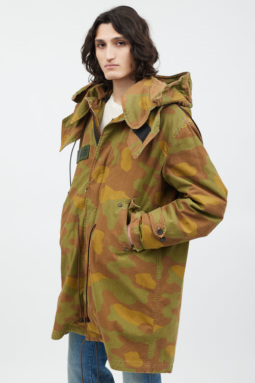 DSquared4 Green & Multicolour Fleece Lined Camo Coat