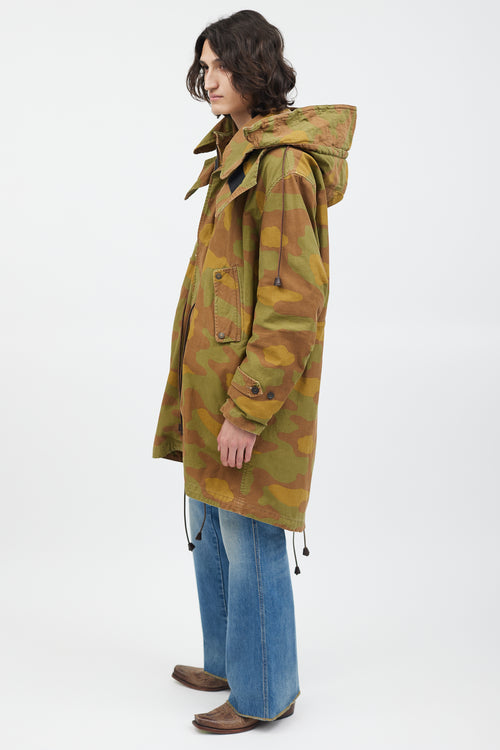 DSquared8 Green & Multicolour Fleece Lined Camo Coat