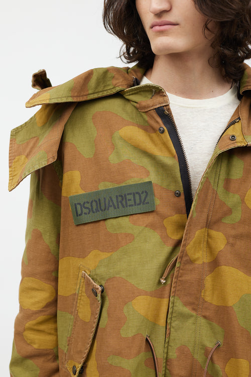 DSquared7 Green & Multicolour Fleece Lined Camo Coat
