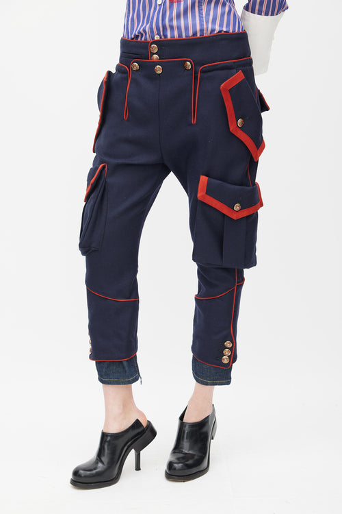 DSquared2 Navy & Red Cropped Tapered Trouser