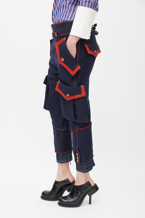 DSquared2 Navy & Red Cropped Tapered Trouser