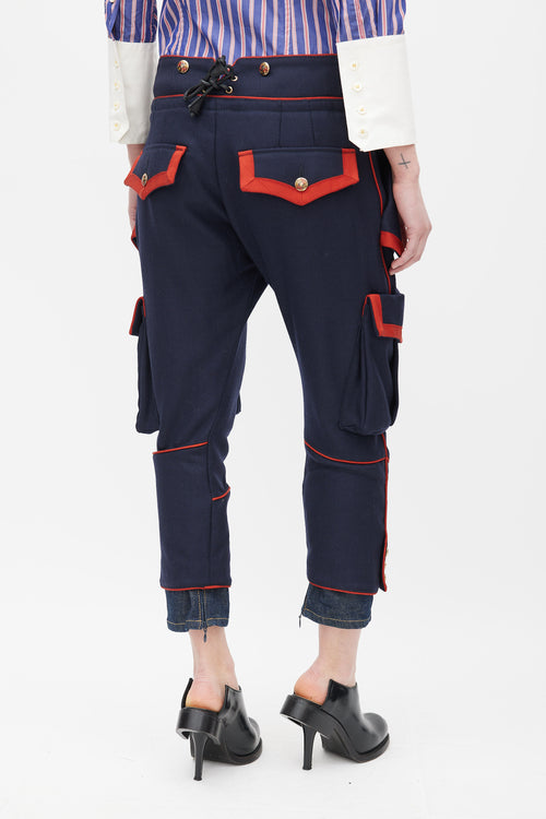 DSquared2 Navy & Red Cropped Tapered Trouser