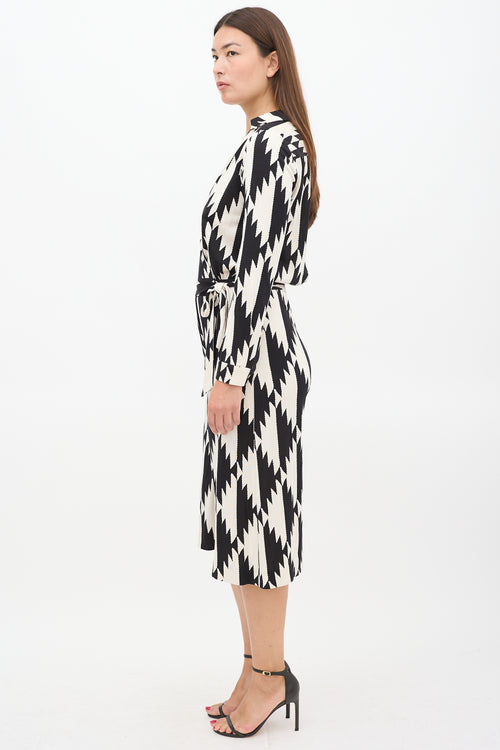 Black & Cream Silk Abstract Wrap Jumpsuit